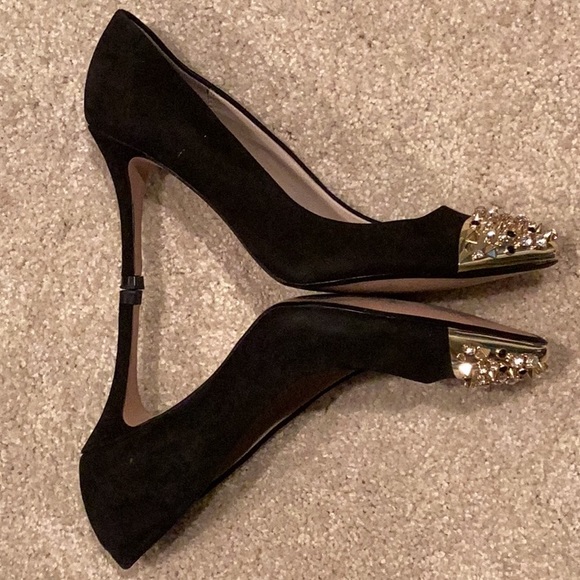 ZARA Black Suede & Gold Metal Studded Toe Caps, Euro Sz 37 - Picture 7 of 12